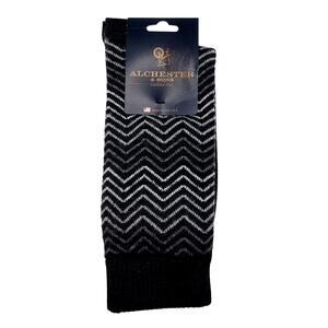 Charcoal Black Mens Crew Socks Luxury Wool Sz 10-13 Alchester Lucas Herringbone
